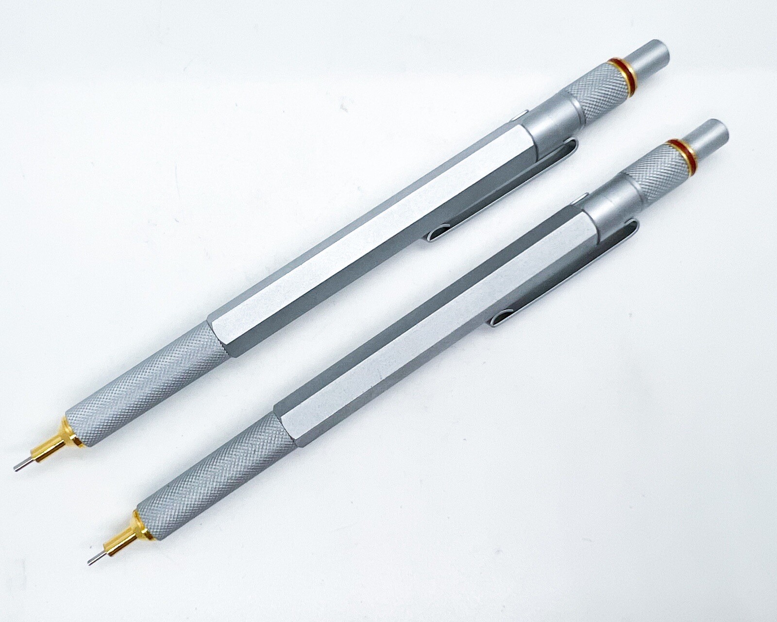 NOS Rotring 600 Gold Twist Retract Tip Mechanical Pencil Silver 2pcs Set 0.5/0.7