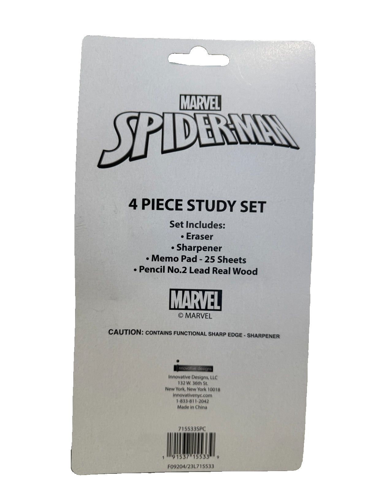 2 Pack Spiderman 4 Piece Study Set, Pencil, Memo Pad, Eraser & Sharpener