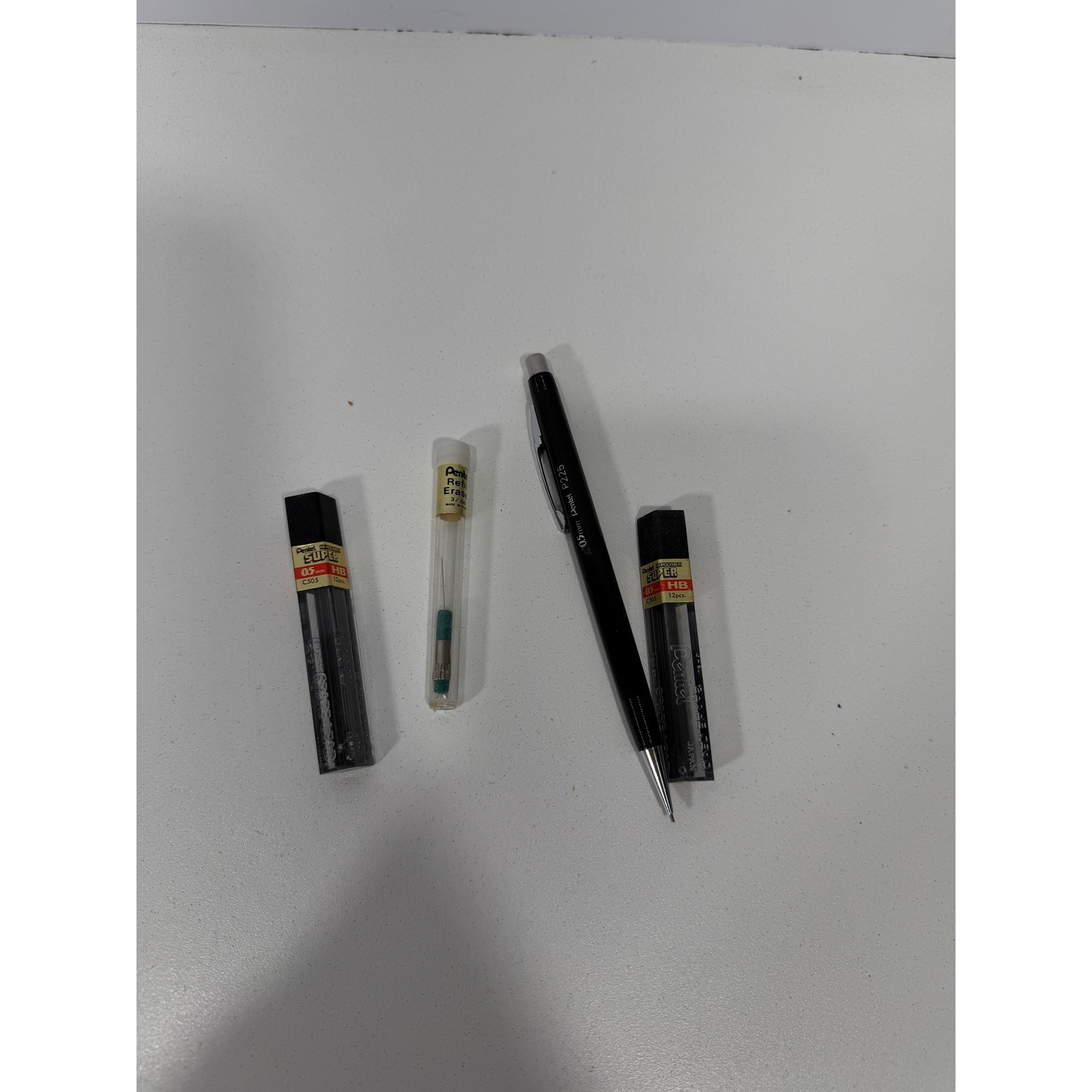 Pentel P225 Sharp Mechanical Pencil 0.5mm Black w HB Lead Refills and Erasers