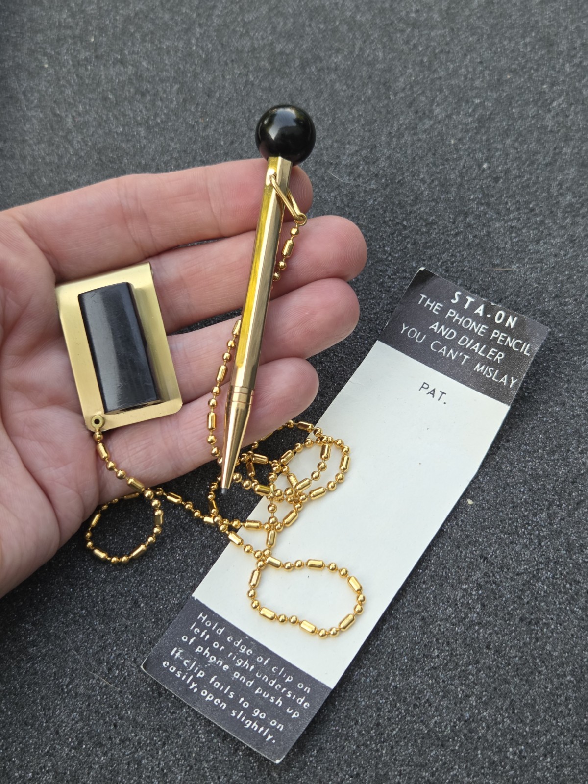 Vtg Sta-On the Phone Mechanical Pencil & Dialer with Chain Holder Clip Secretary