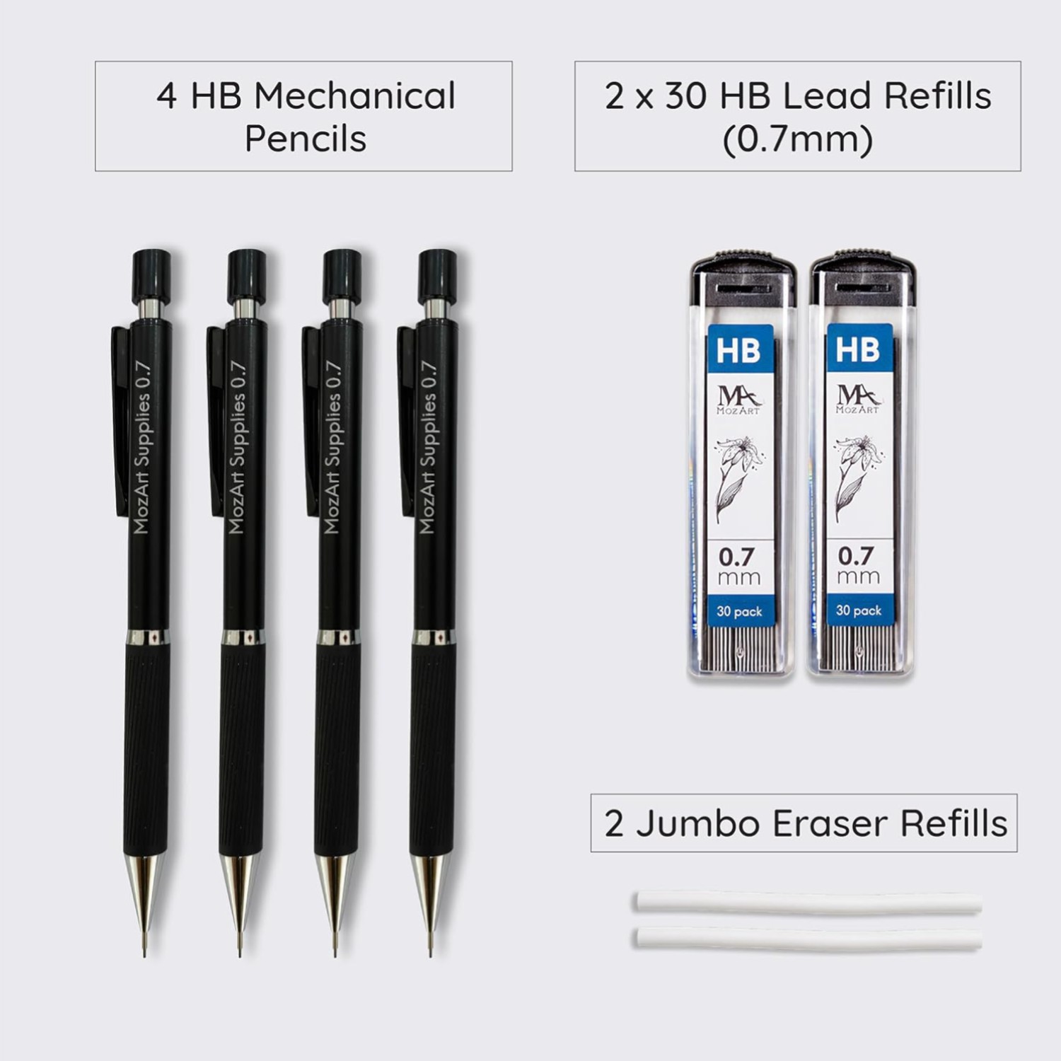 MozArt Mechanical Pencil 0.7mm Set with Case – With 2 x 30 HB Lead Refills, E…