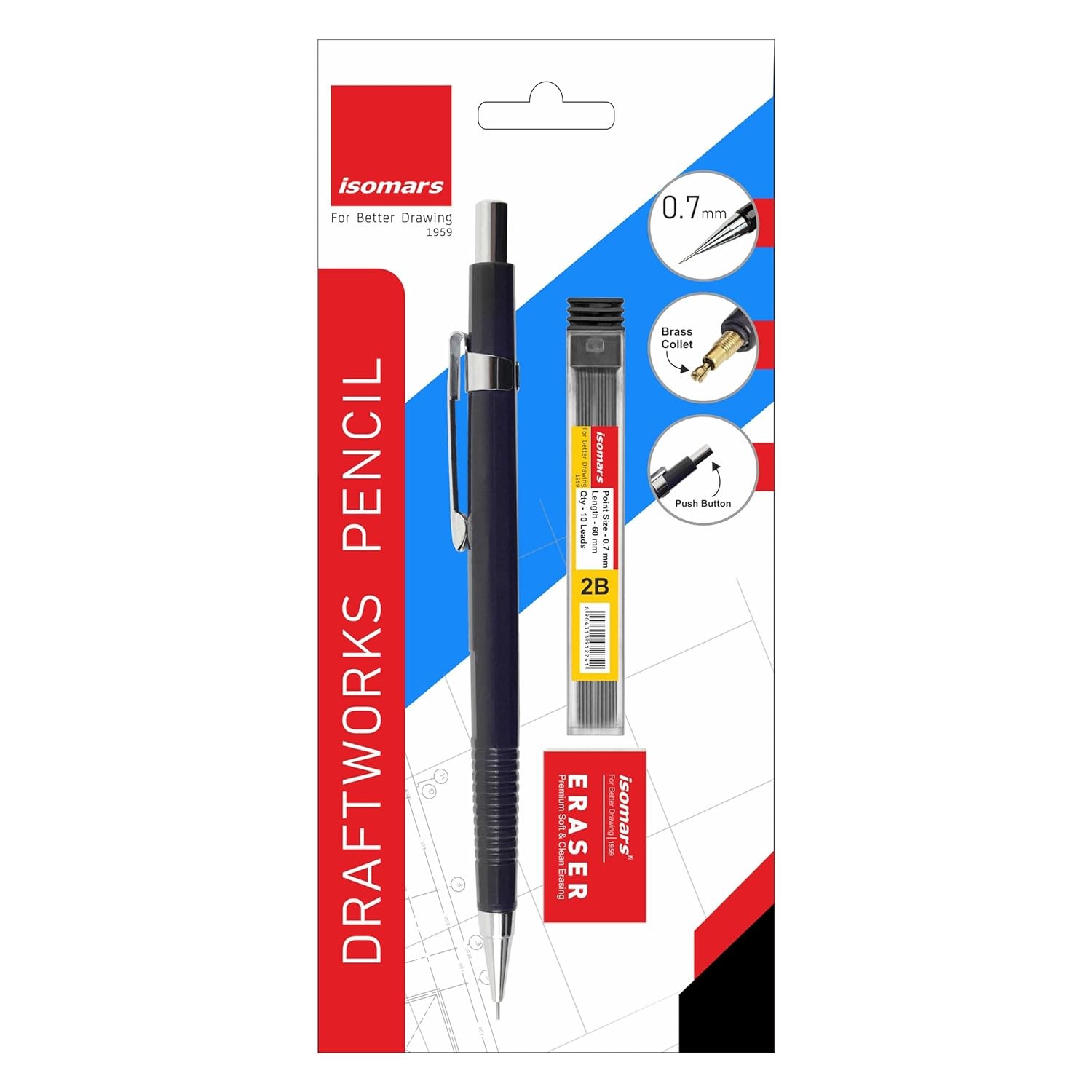 0.7mm Mechanical Pencil Non Slip Grip Drafting Sketch Writing with Lead Case
