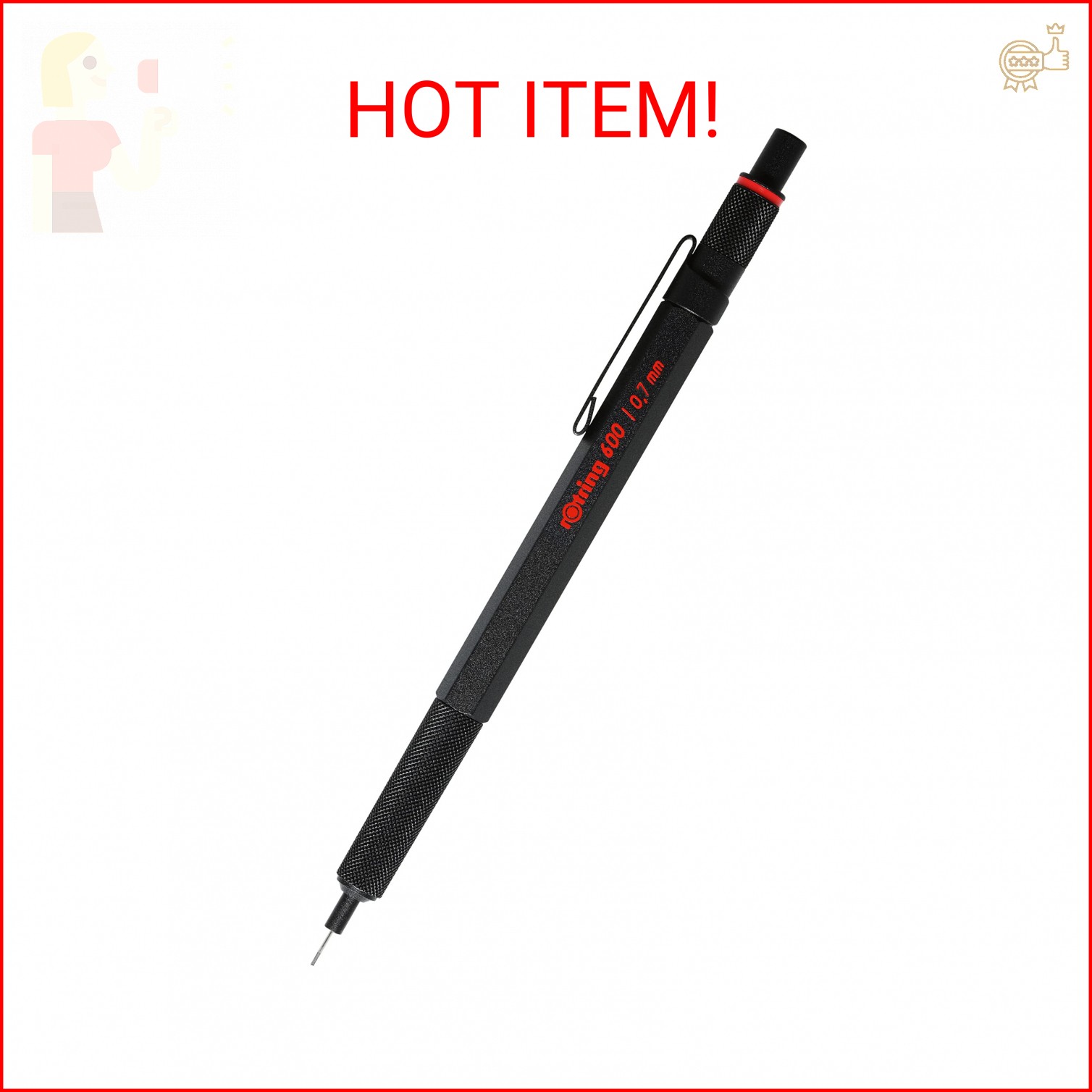 Rotring 600 Full-Metal Body Mechanical Pencil, 0.7mm, Black – For Precise Ruler-