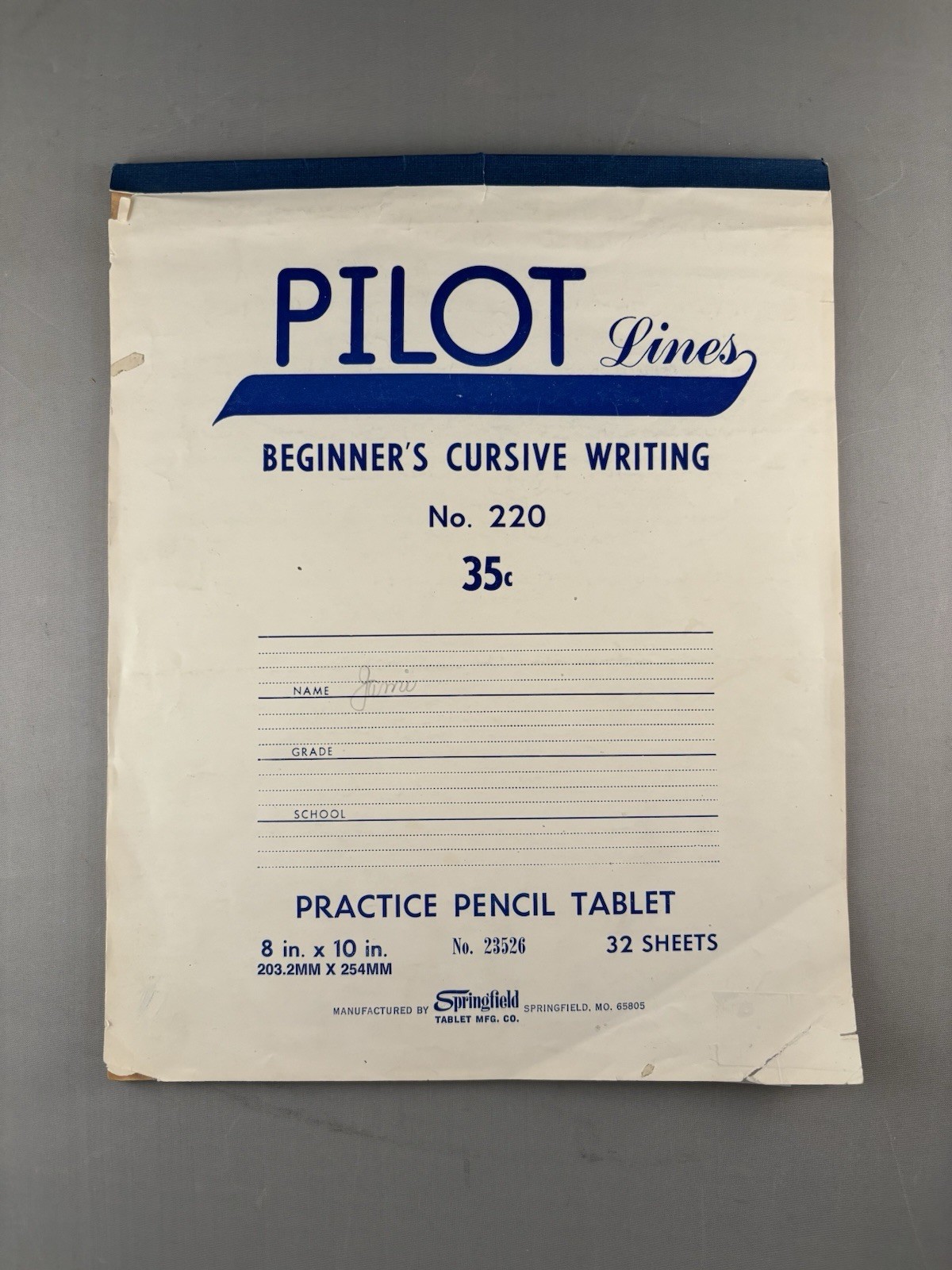 Vintage Pilot Lines Beginner’s Cursive Writing Practice Pencil Tablet 8×10