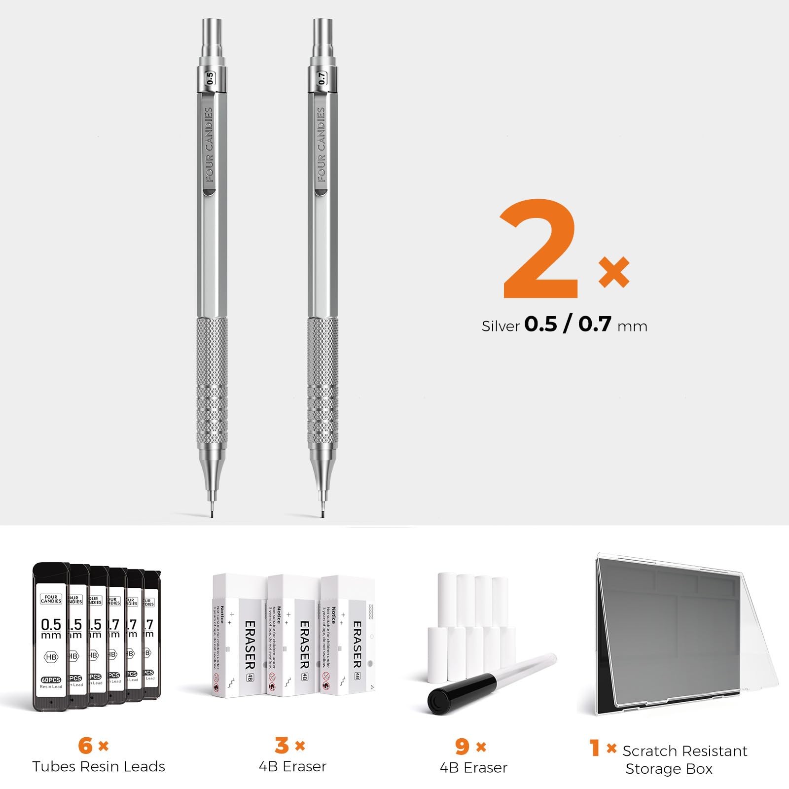 2PCS Metal Mechanical Pencils Set with Case, 0.5mm & 0.7 mm Artist Pencil wit…