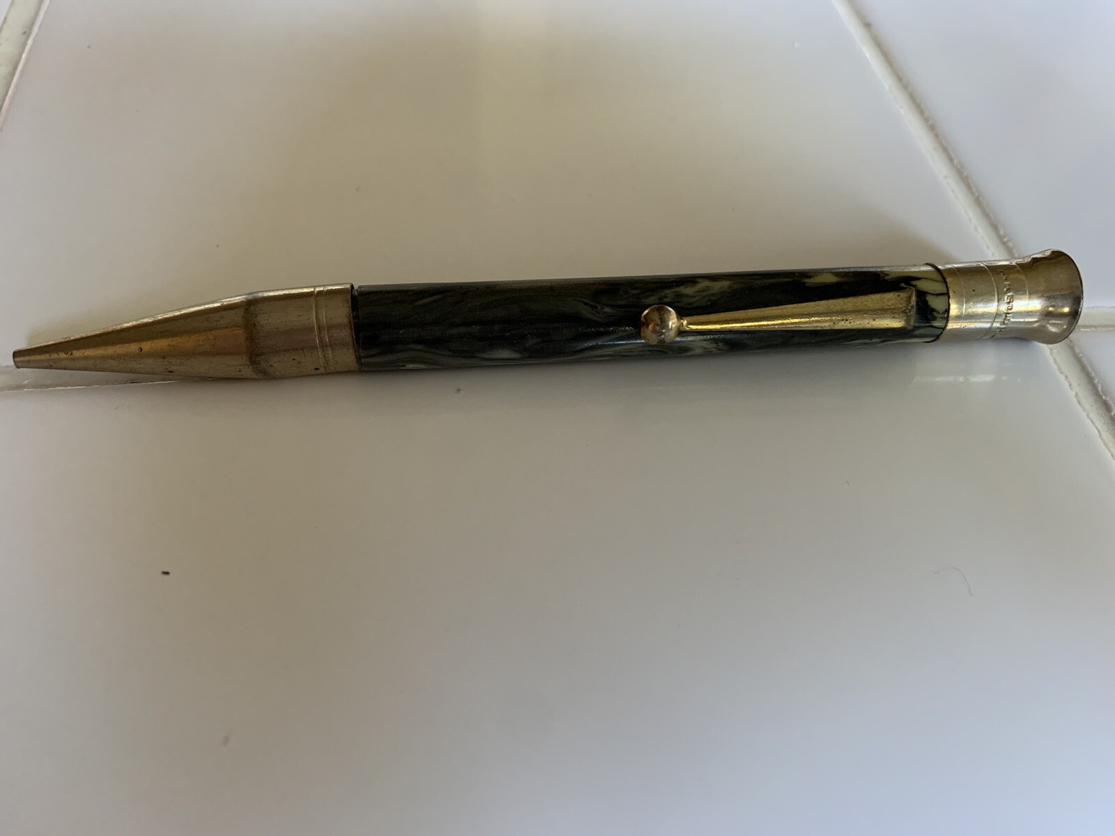 Mechanical Pencil 14K Gold Plated Gray and Cream Marbled Unbranded 5.25”