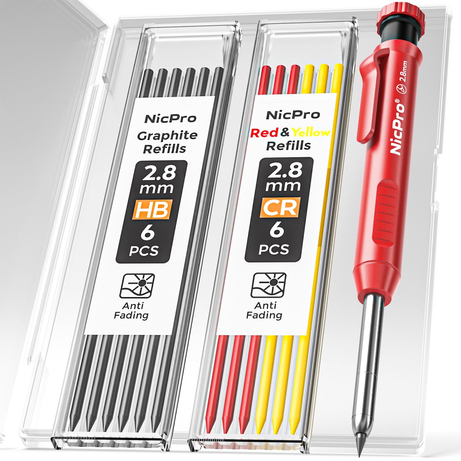 Nicpro 1 Pack Carpenter Pencil with Sharpener, 2.8 1 Count (Pack of 1), Red