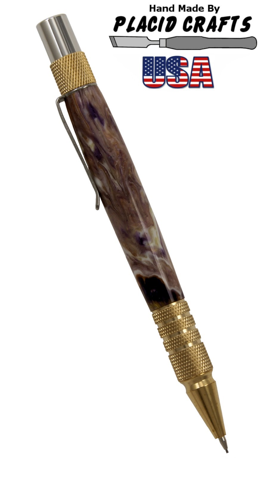 Dura Click .07mm Lead Pencil / Gold Knurled Hardware & Lavender Swirl Body / N87