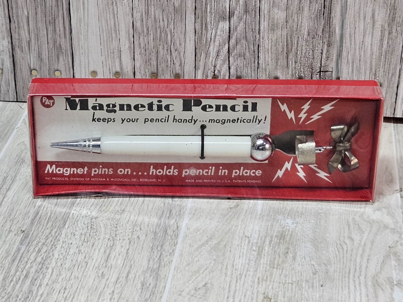 Vintage PAT Magnetic Mechanical Pencil Desk Clip Holder w/ Box Instructions…