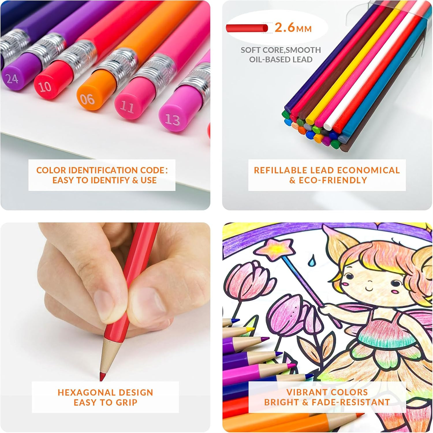 24 Mechanical Colored Pencils with 24 Lead Refills, 48 Pcs Total, 2.6Mm Oil-Base