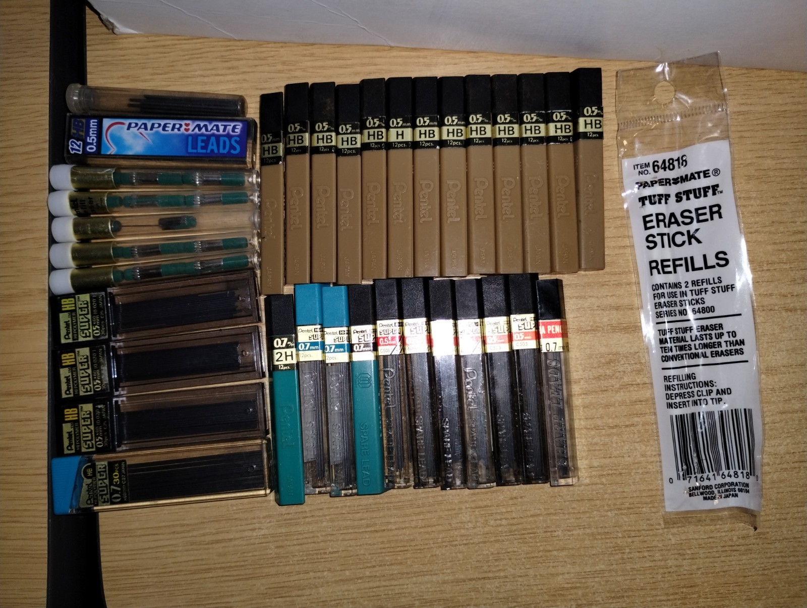 Big Large Lot of 36 Mechanical Pencil Lead & Eraser Refills Pentel Paper Mate