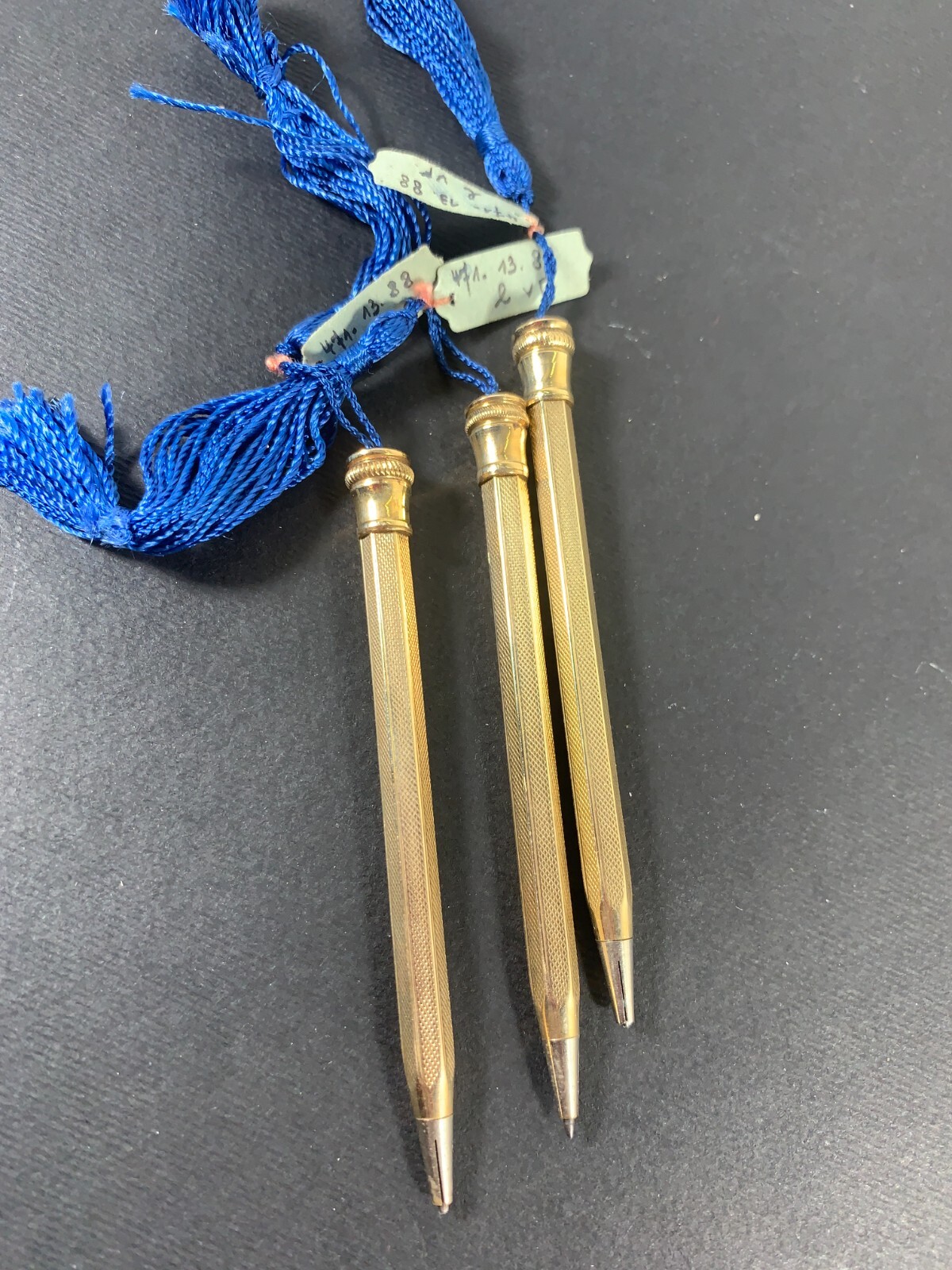 3x Art Deco Rolled Gold Propelling Mechanical Pencil Blue tassel