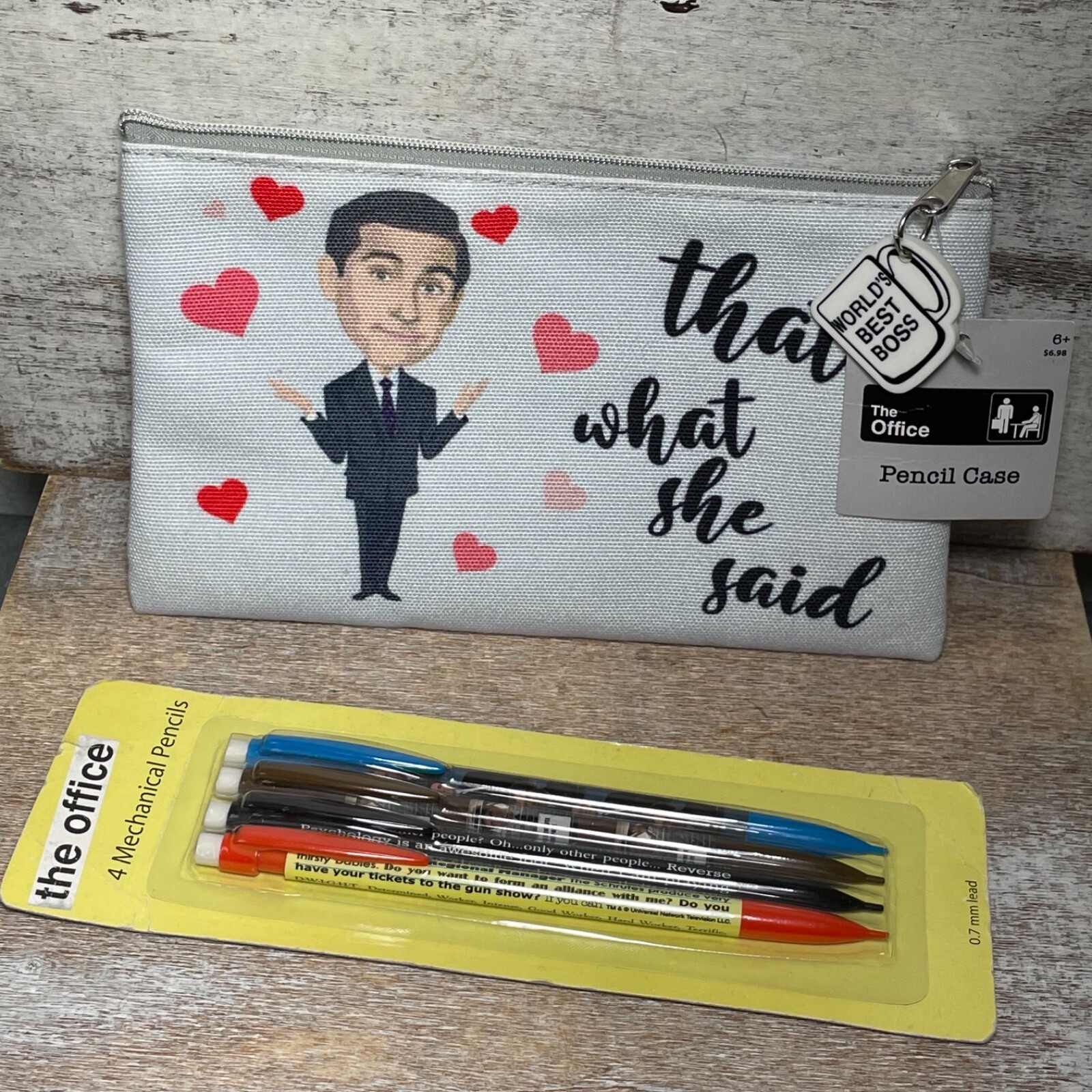 Lot of 2 The Office Pencil Case 7.5×5″, 4 Mechanical Pencils 0.7 mm Lead New