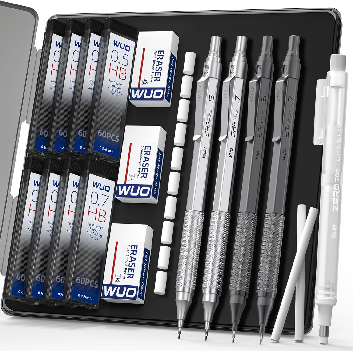 Mechanical Pencils Set, 4-Pack 0.5Mm & 0.7Mm Metal Drafting Pencils with 480 HB