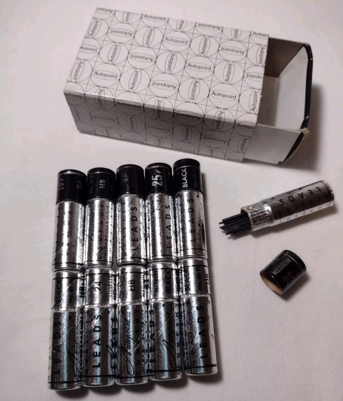 Vintage Autopoint Pencil Leads HB Black 43-N & 512 New In Box 11 Tubes