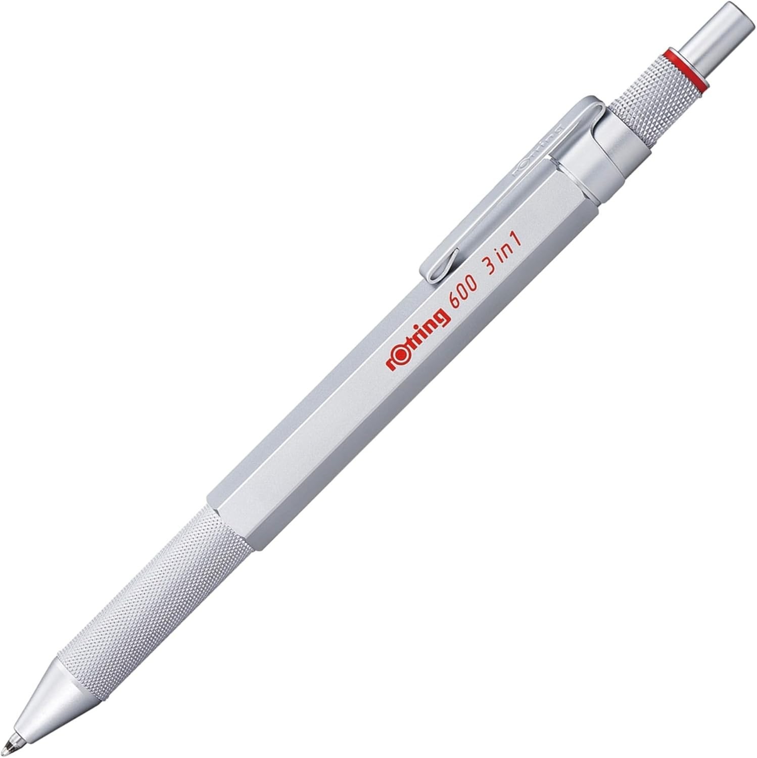 Drafting 3-in-1 Pen Mechanical Pencil Silver Ergonomic Grip 0.5mm