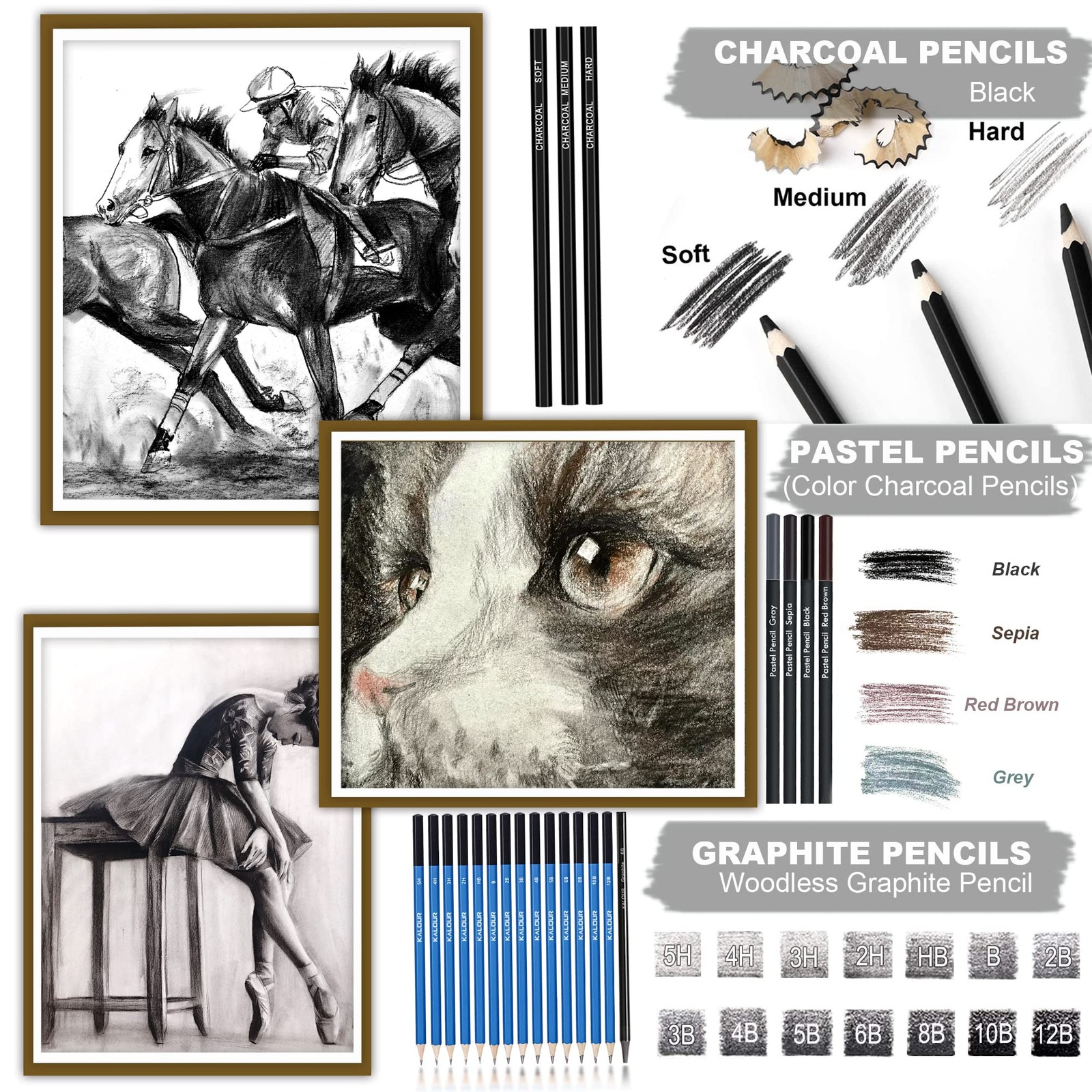 KALOUR 82 Pack Drawing Sketching Kit, Pro Art Supplies 104 Piece Set, Black