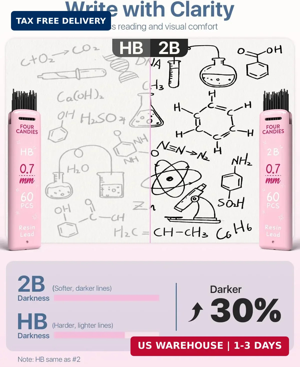 Four Candies 6PCS Cute Mechanical Pencil Set with 372 Leads & Erasers, 0.7mm Med