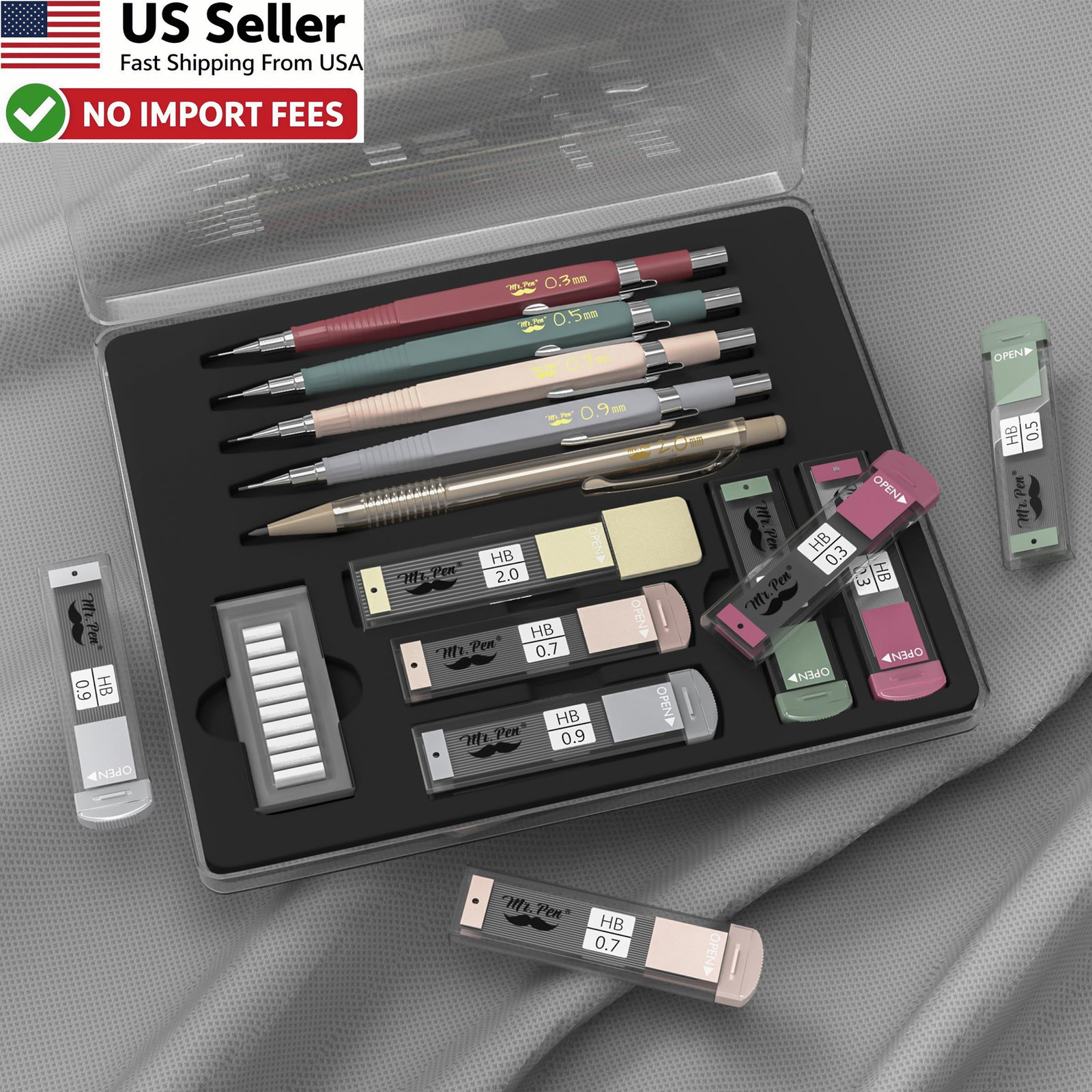 Mr Pen Art Mechanical Pencil Set 5 Sizes HB Lead Refills Drawing Sketch FROM USA