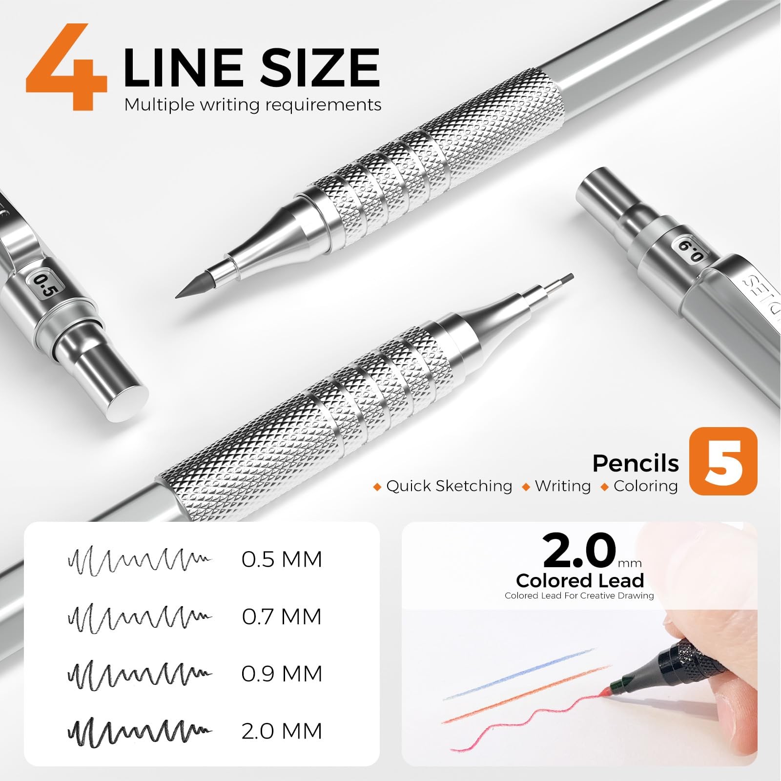 Metal Mechanical Pencil Set, 3PCS Art Drafting Pencils 0.5, 0.7, 0.9MM & 2PCS…