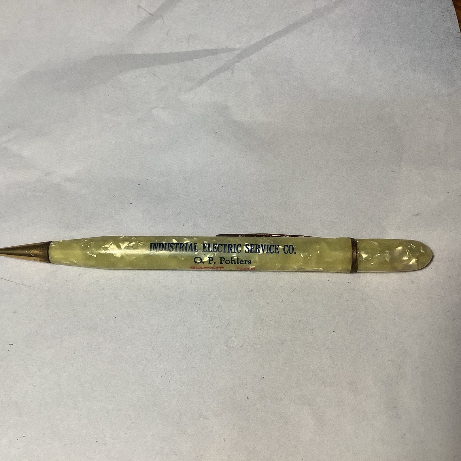 Vintage Mother Of Pearl Mechanical Pencil Twist “Industrial Electric Service Co”