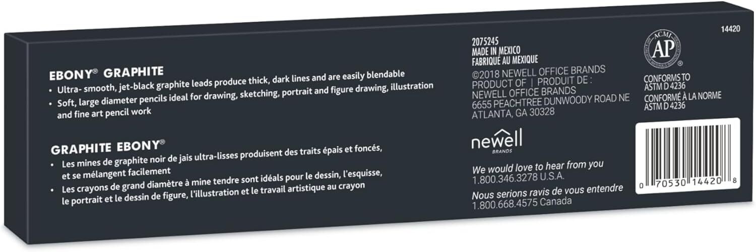 Prismacolor Ebony Graphite Drawing Pencils, 12 Count (Pack of 1), Multicolor