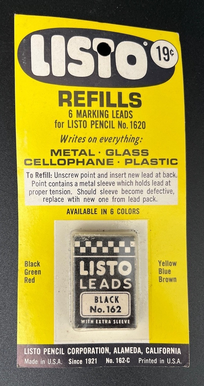 Vtg Listo Pencil Refills No. 162 Black Leads NOS Sealed 1950s–60s Advertising