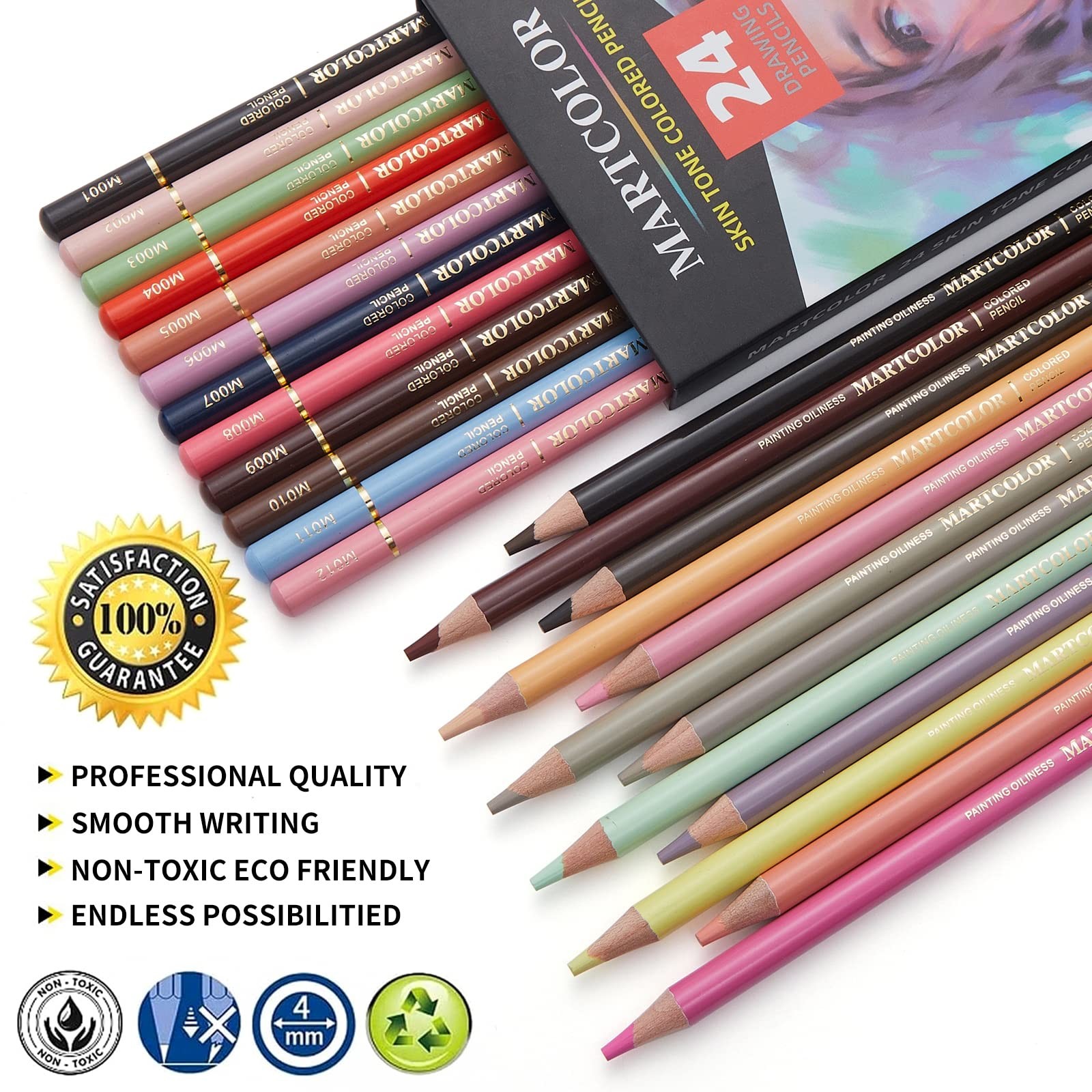 MARTCOLOR 24 Colors Skin Tone Colored Pencils 24 Count (Pack of 1), 24
