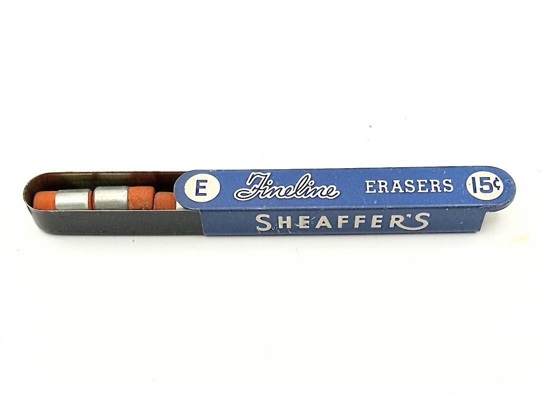 Vintage SHEAFFER Fineline E Mechanical Pencil Erasers in Original Metal Tin USA