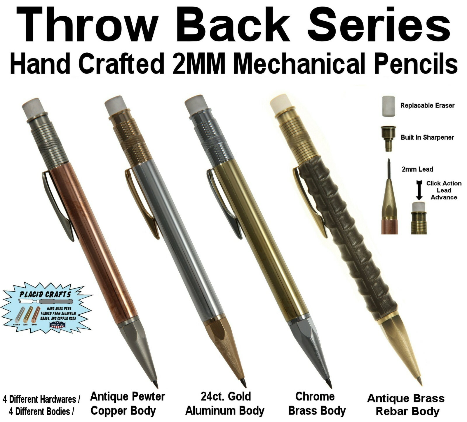 Throw Back Handcrafted 2mm Pencil in Chrome with Raw Copper Body / #347