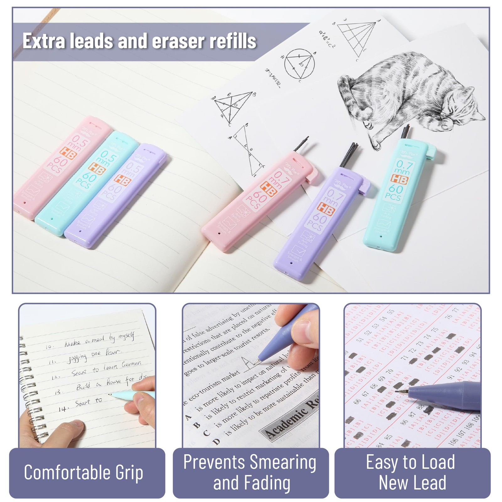 Mr. Pen- Pastel Mechanical Pencil Set with Lead Refills & Erasers, 6 Pack, 2…