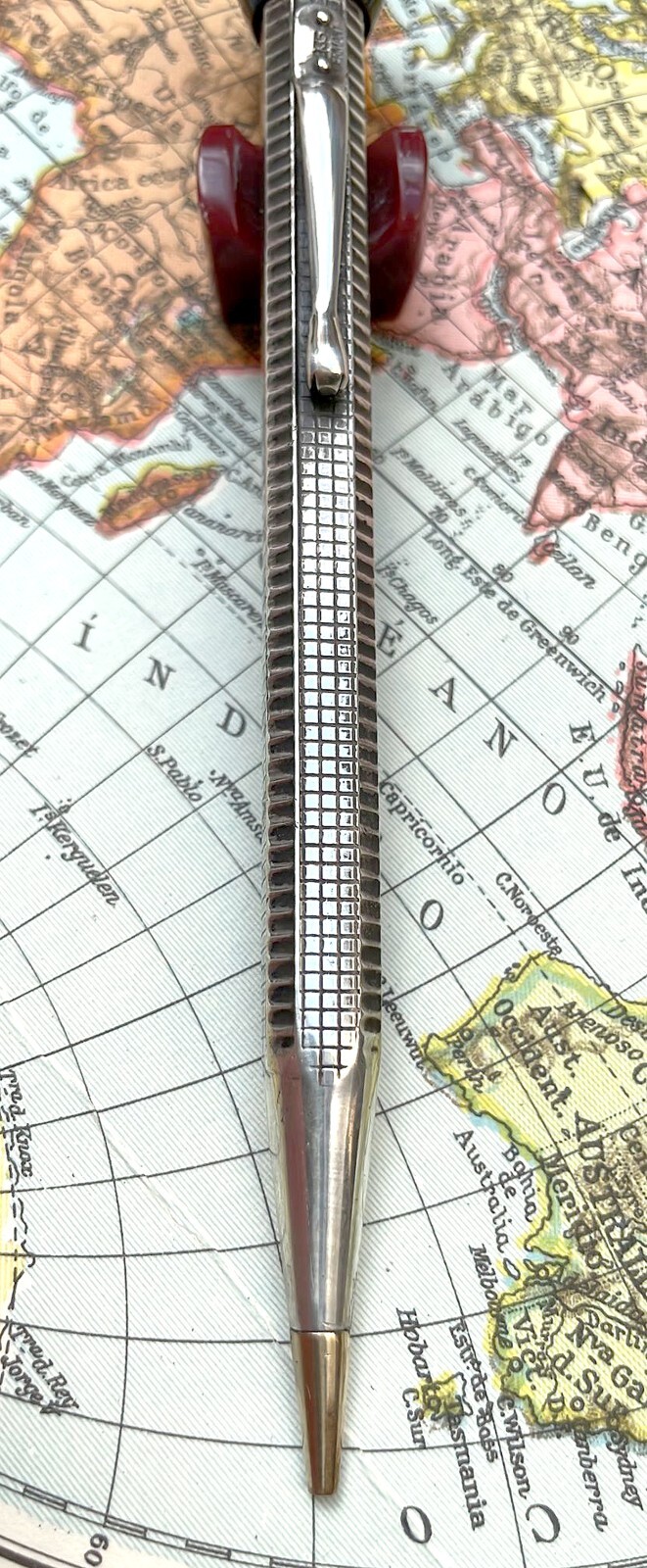 Antique Art Deco Faceted Desk Stand Pencil in Silver, Working! (CM3144)