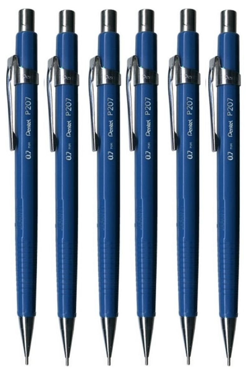 Pentel 0.7mm (P207) Blue P200 Series Automatic 6 Count (Pack of 1),