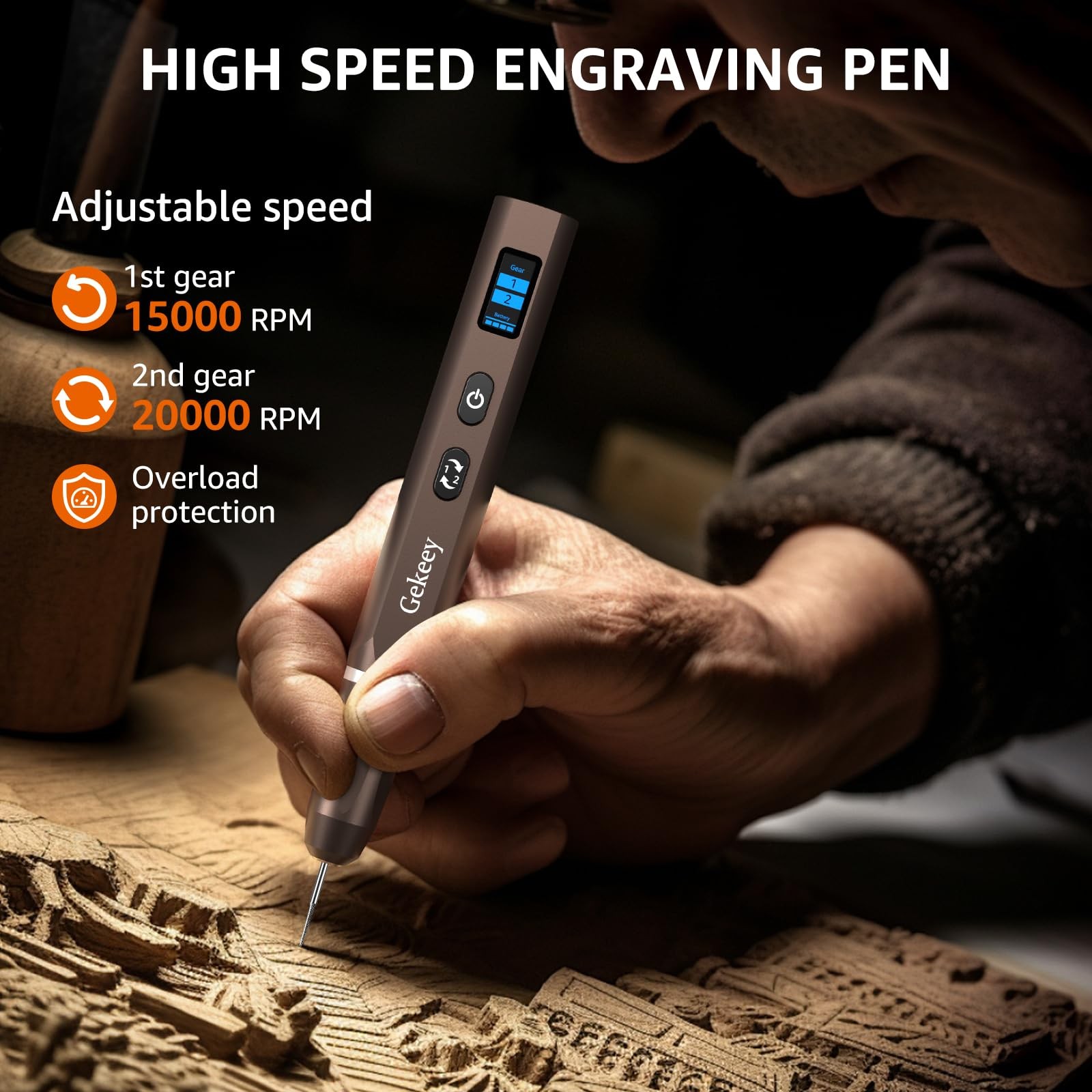 Gekeey Electric Engraving Pen, Cordless Rechargeable Mini Rotary Tool Brown