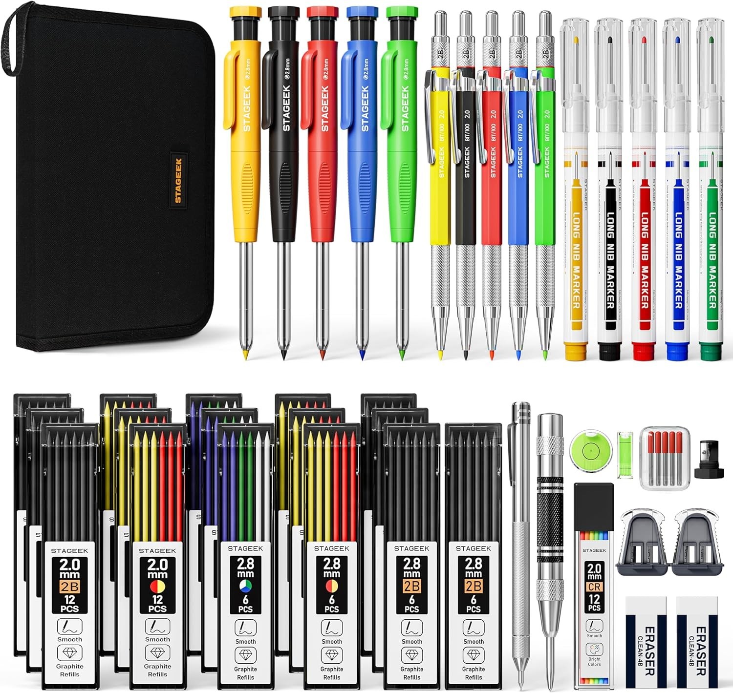 49 Pack Carpenter Pencil Set with Sharpener, Carpenter Pencils with Deep Hole Lo