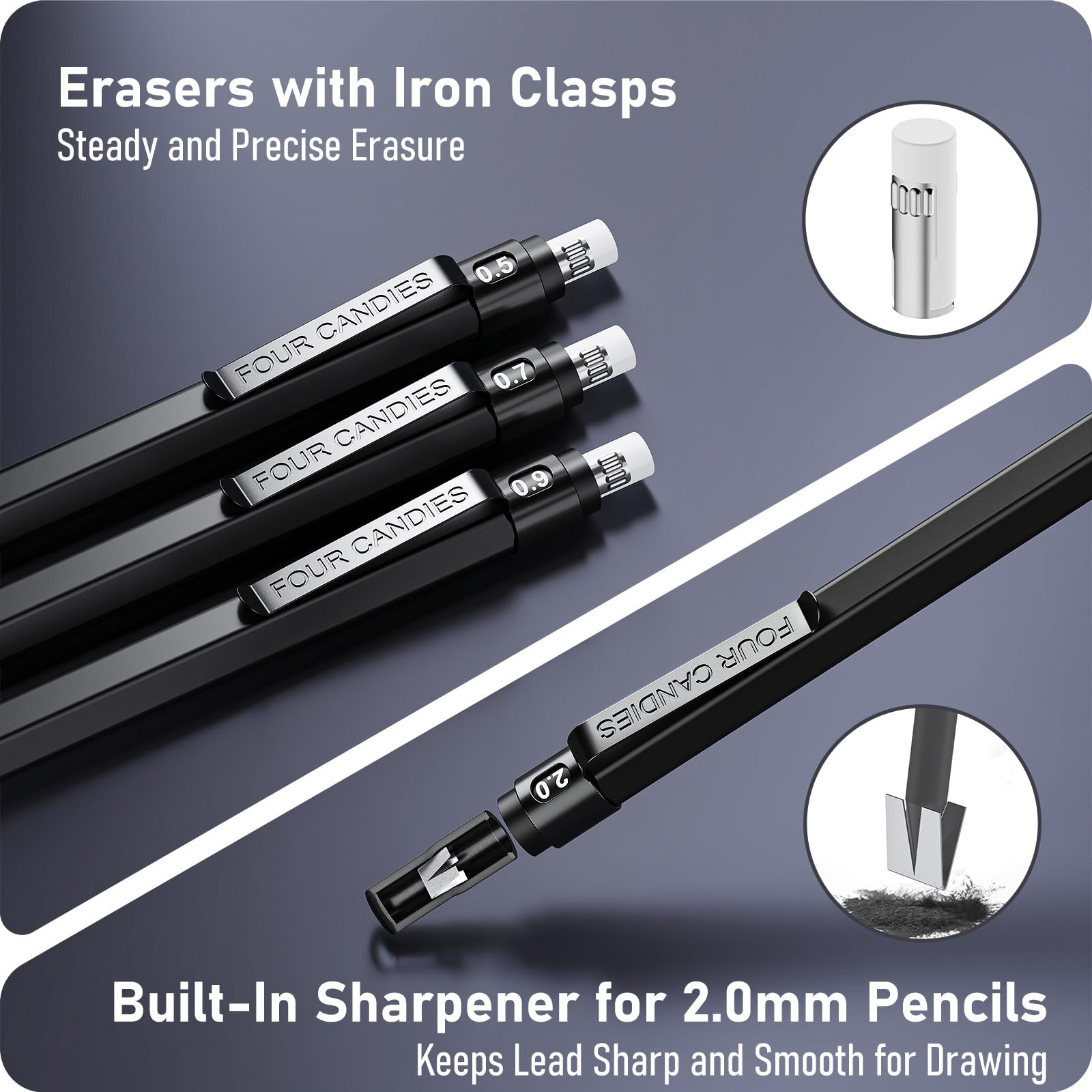 Metal Mechanical Pencil Set, 3PCS Art Drafting Pencils 0.5, 0.7, 0.9MM & 2PCS…