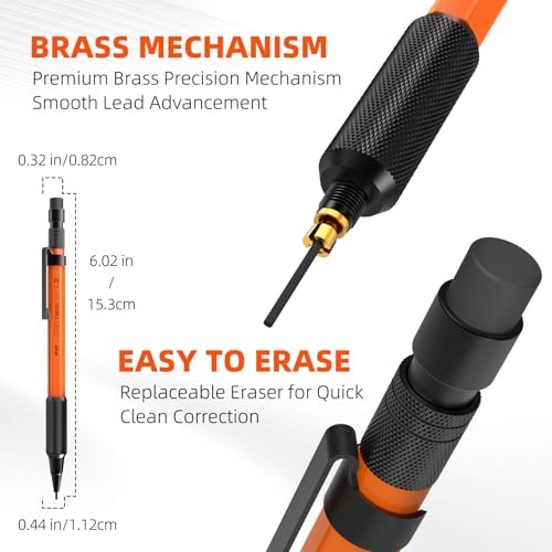 1.3mm Mechanical Pencil Set with 72 Lead Refill, 3 Eraser, 20 3 Pack (Orange)