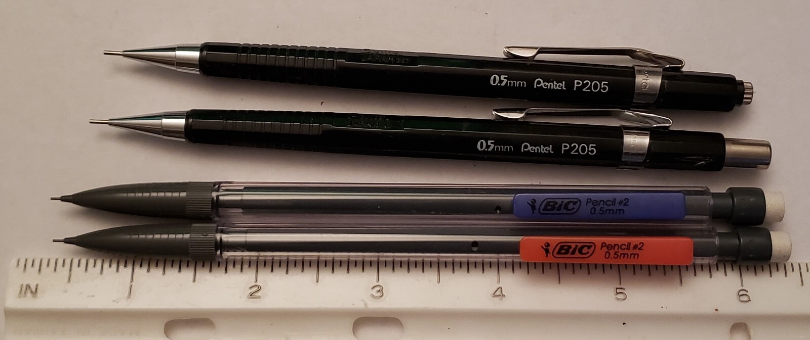 4 Vintage Mechanical Pencils 2 PENTEL 205 0.5 mm Japan, 2 BIC # 2 0.5mm R25