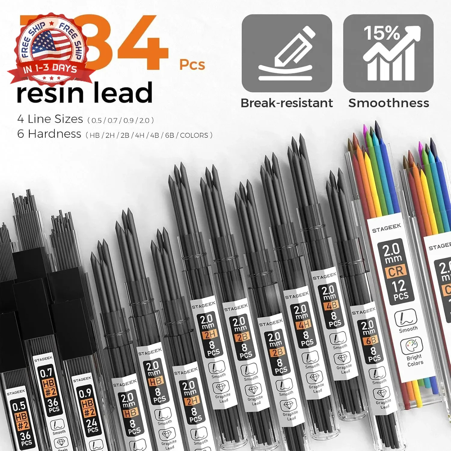 STAGEEK 35PCS Black Art Mechanical Pencil Set in Case，0.5 0.7 0.9 2.0 Graphite M