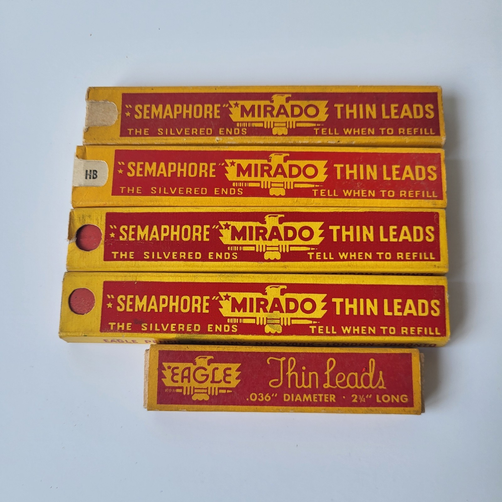 Vintage Eagle Mirado Semaphore Red Black Thin Leads Refills (5) Made USA – USED