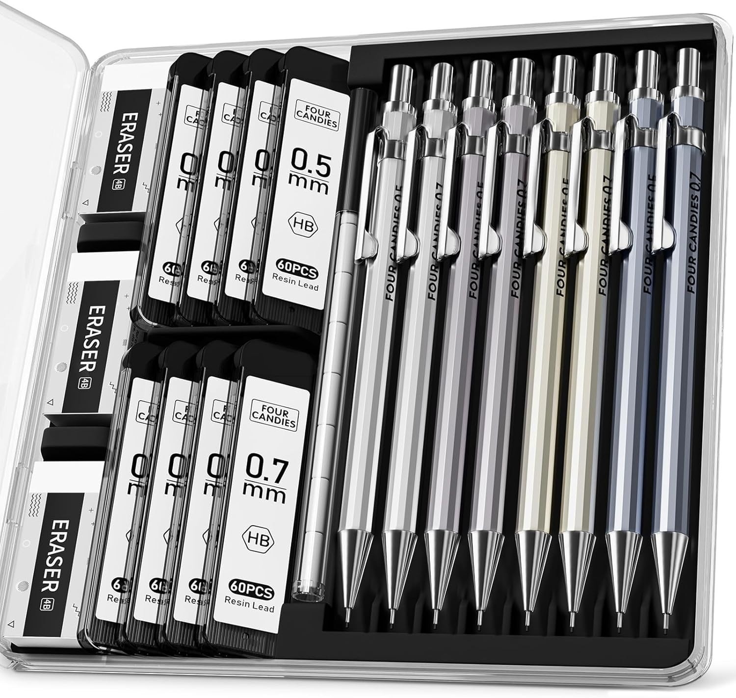 Professional 8 Piece Metal Mechanical Pencil Set for Writing, Drawing & Drafting