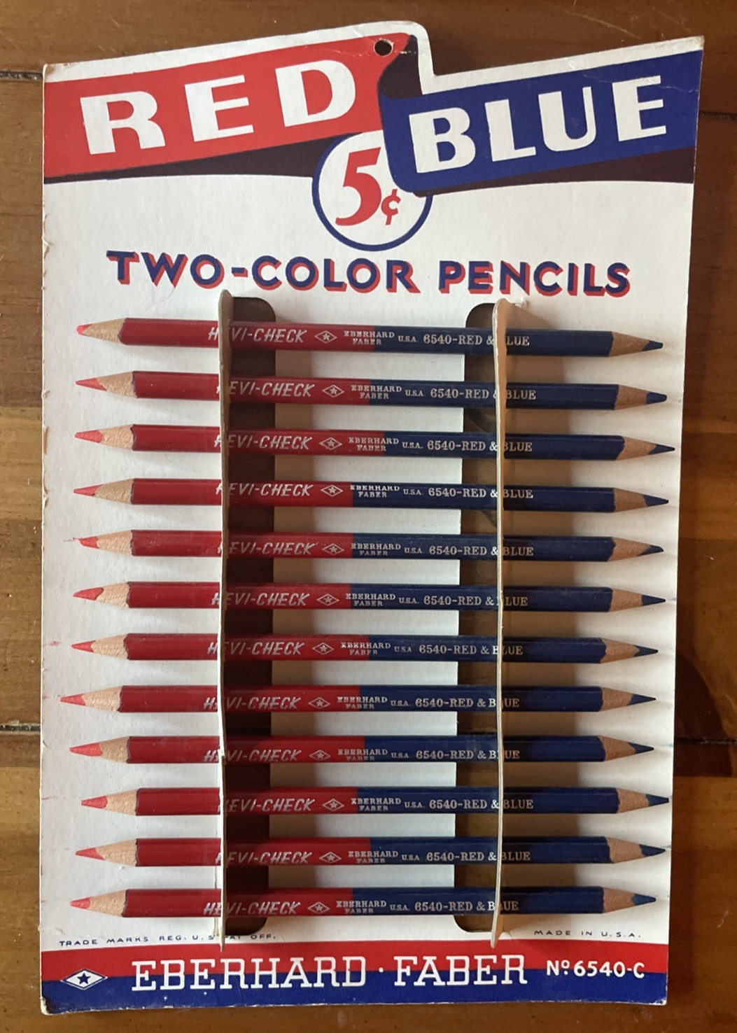 Eberhard Faber Red/Blue Pencils 12 Count Display Board Made U.S.A. Vintage