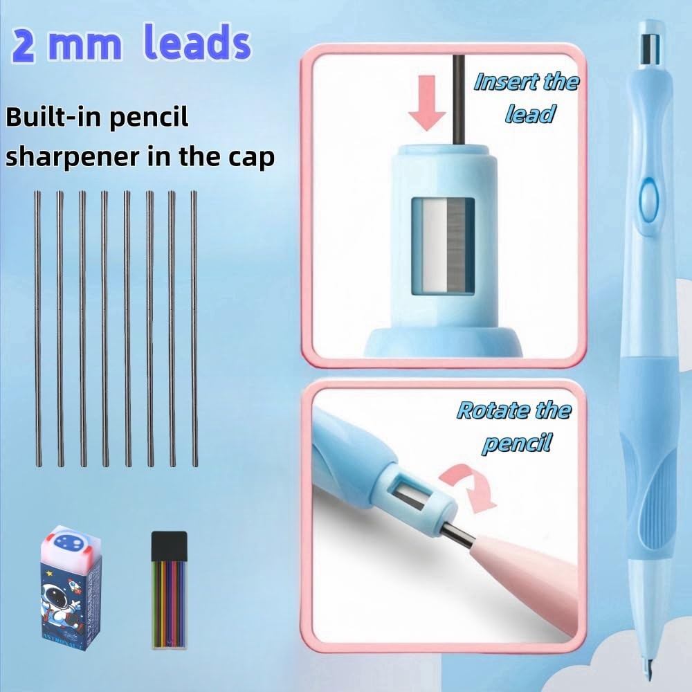 Inclock Handwriting thick mechanical pencils with grip: 2.0MM HB Pencil for…