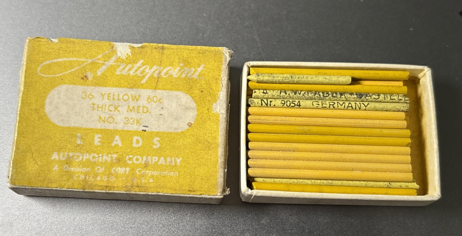Vtg Box of Autopoint 36 No 33K Thick Med Yellow Leads Nr. 9054 A W Farber
