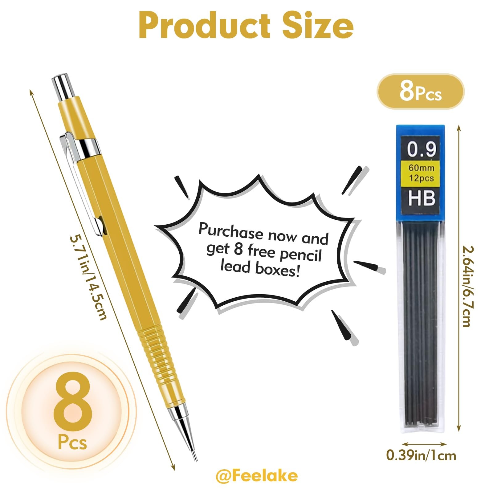 8 PCS Metal Mechanical Pencil,Durable 0.9mm Drafting Pencil,Comes With 8 PCS …