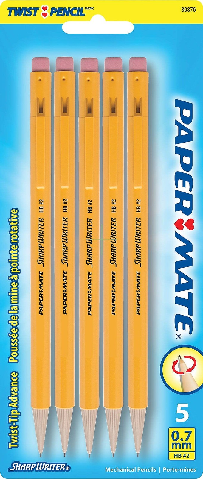 Papermate Sharpwriter Mechanical Pencil, Yellow, 5 Count (Pack of 1), Yellow