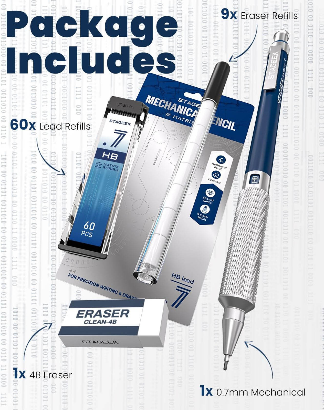Mechanical Pencil, 0.7mm, Metal Drafting and Art Pencil, HB Lead Refills