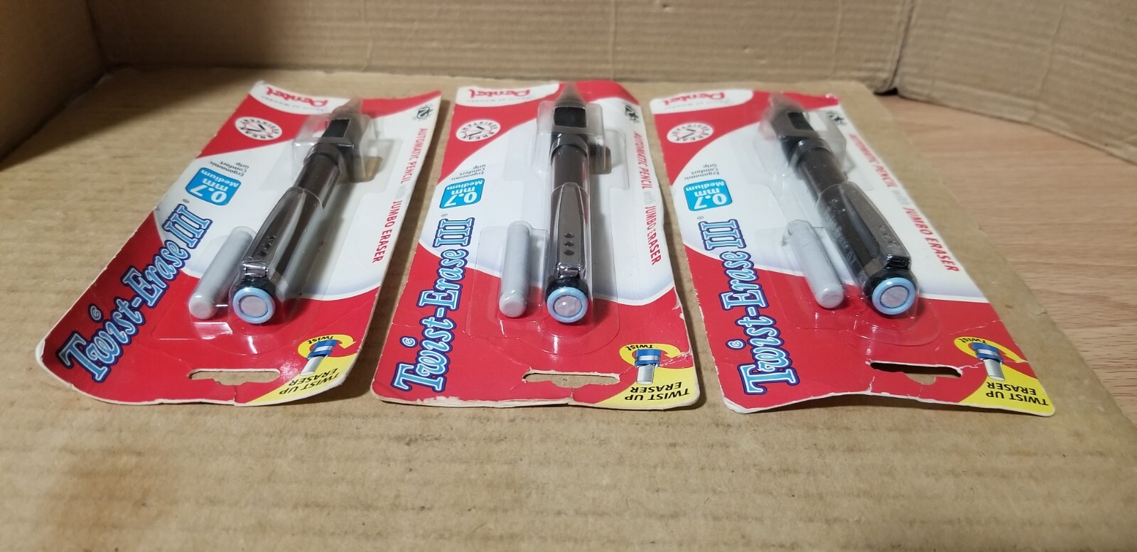 3PK Pentel Twist Erase III Automatic Pencil 0.7mm Black Barrels, NOS