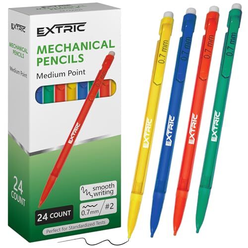 Mechanical Pencils 0.7 mm with Erasers, Medium Point Lead, HB number 2,