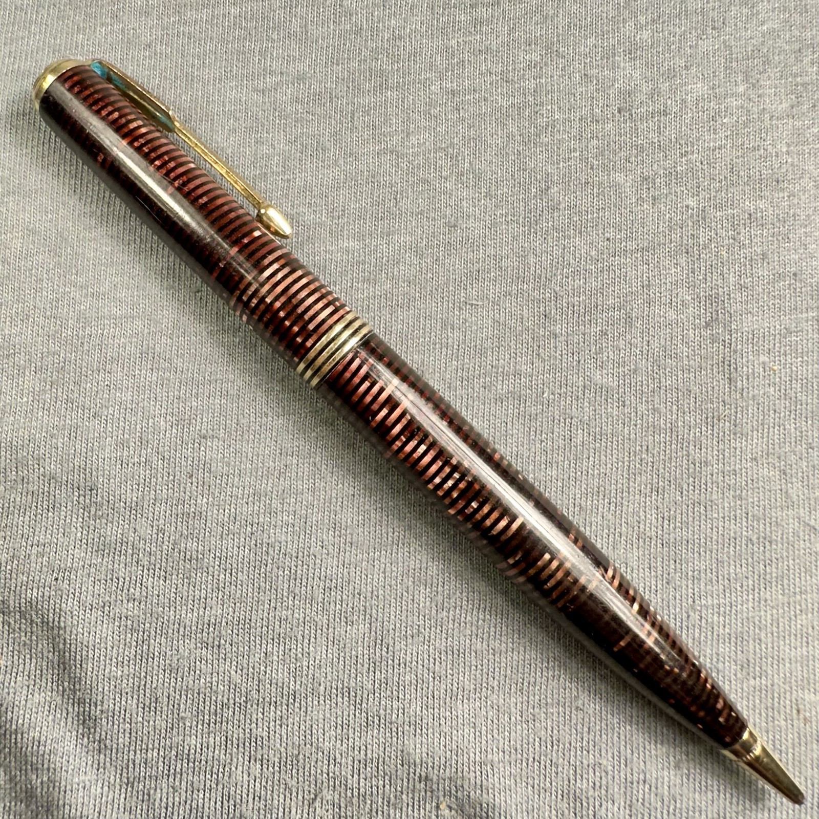 1936 Parker Vacumatic Pencil Burgundy Red & Pearl Full Size 3 Band Needs Jewel